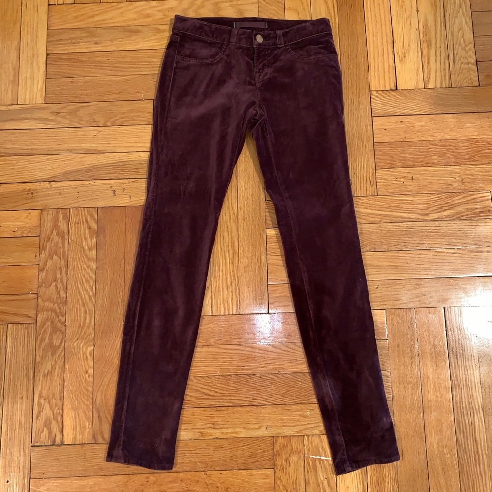 J brand size 24 burgundy velvet skinny jeans
